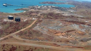 Aerial view of the Burrup Ammonia plant under construction in West Australia.